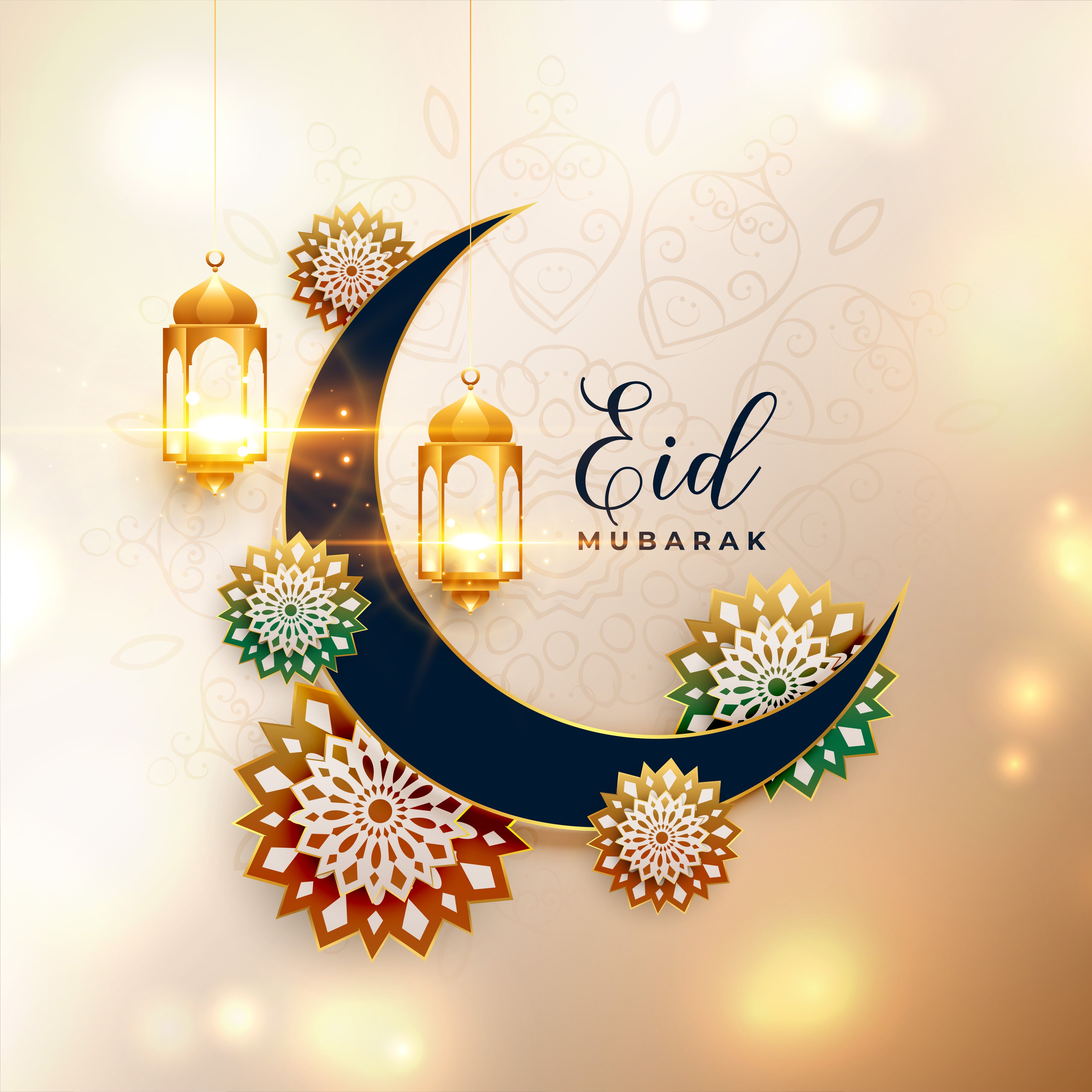 Image of Eid Mubarak Moon And Mosque, Stay Blessed Realistic Greeting Wish  Card, Vector Illustration-VN898885-Picxy