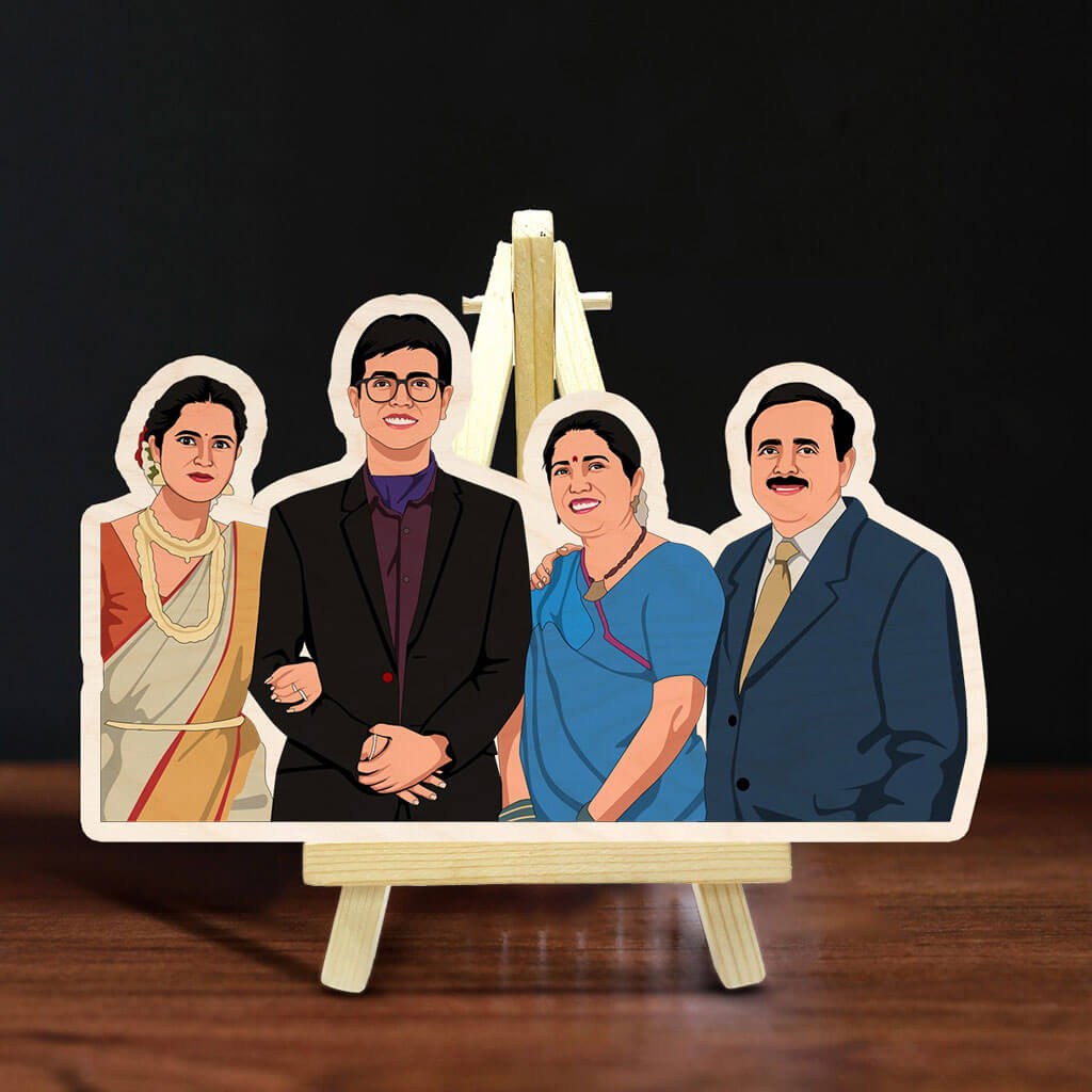 Personalized Caricature Wooden Print With Easel | COD Not Available