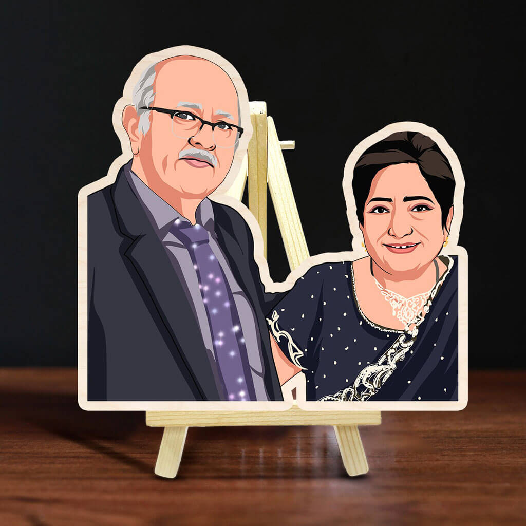 Personalized Caricature Wooden Print With Easel | COD Not Available