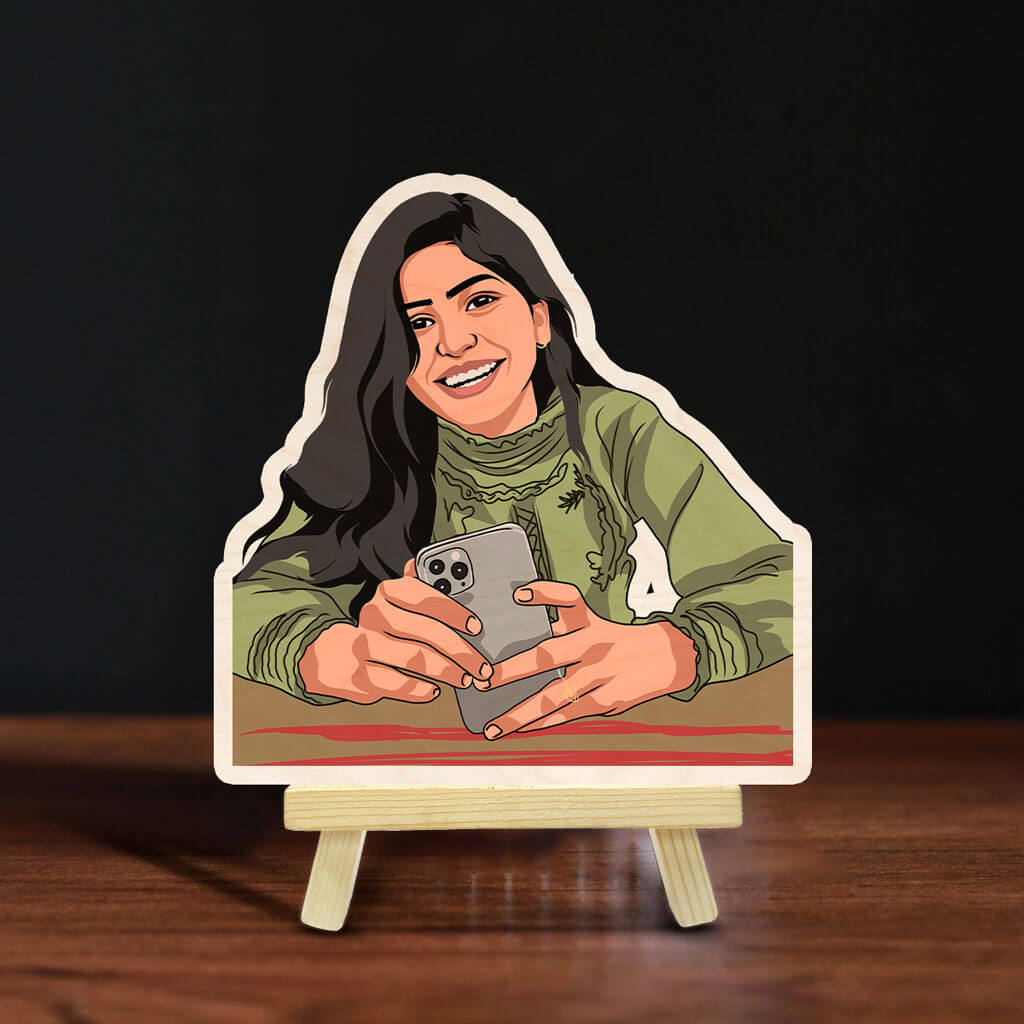 Personalized Caricature Wooden Print With Easel | COD Not Available