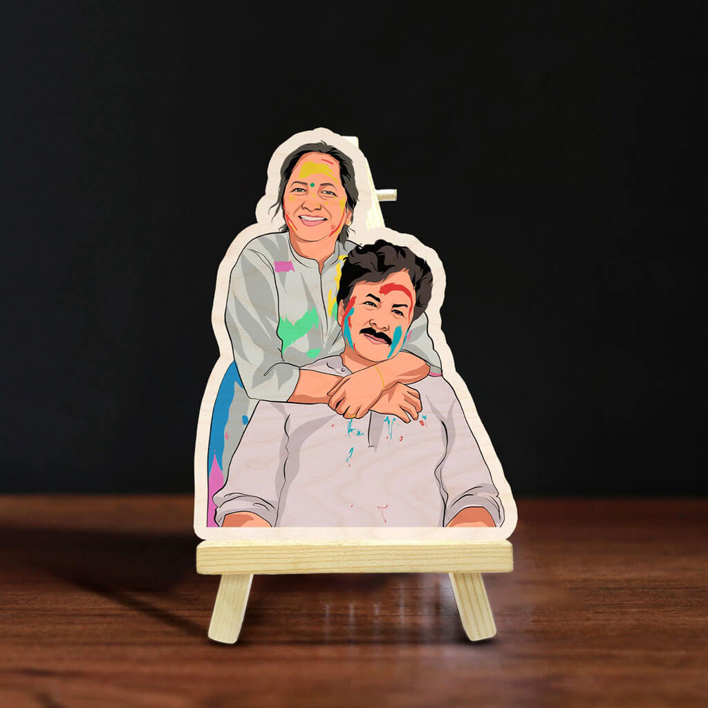 Personalized Caricature Wooden Print With Easel | COD Not Available