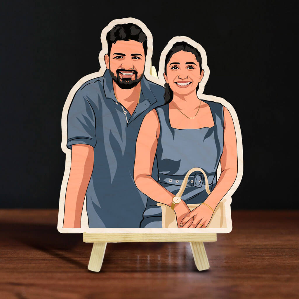 Personalized Caricature Wooden Print With Easel | COD Not Available