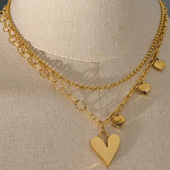 Heart Chain Double Layer 18K Gold Plated Necklace