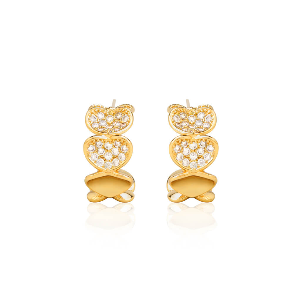 Linear Heart Studded Hoops 18K Gold Plated Earrings