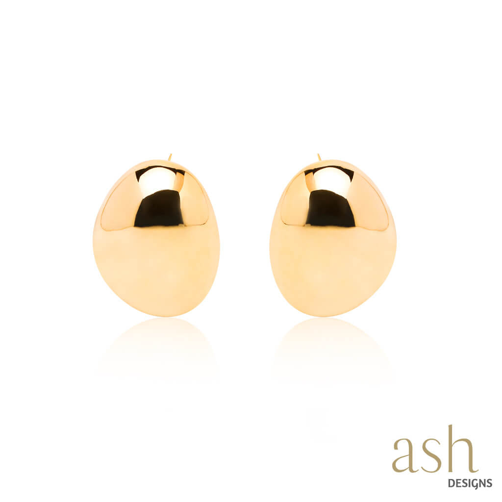 Big Dome Oval Stud 18K Gold Plated Earrings