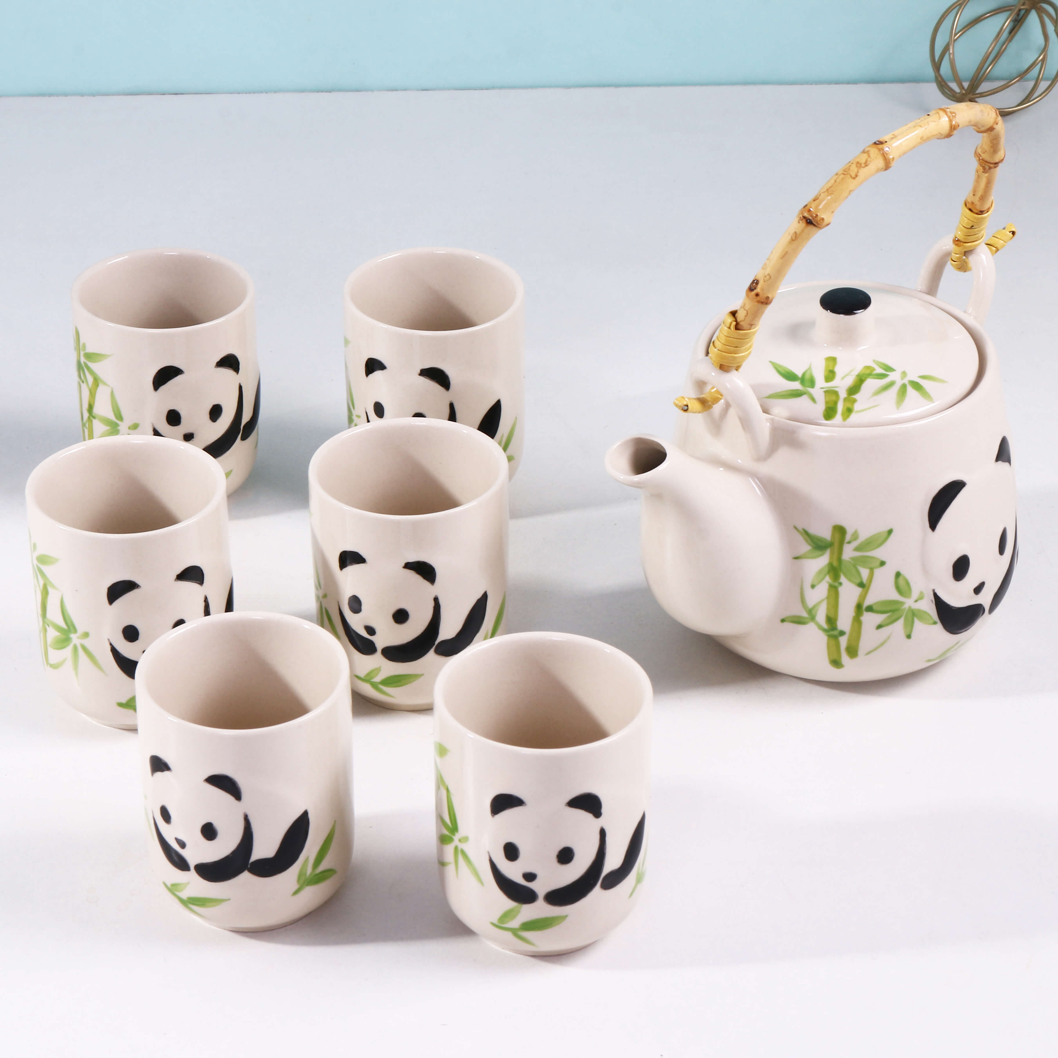 Panda Bamboo Ceramic Teapot Set