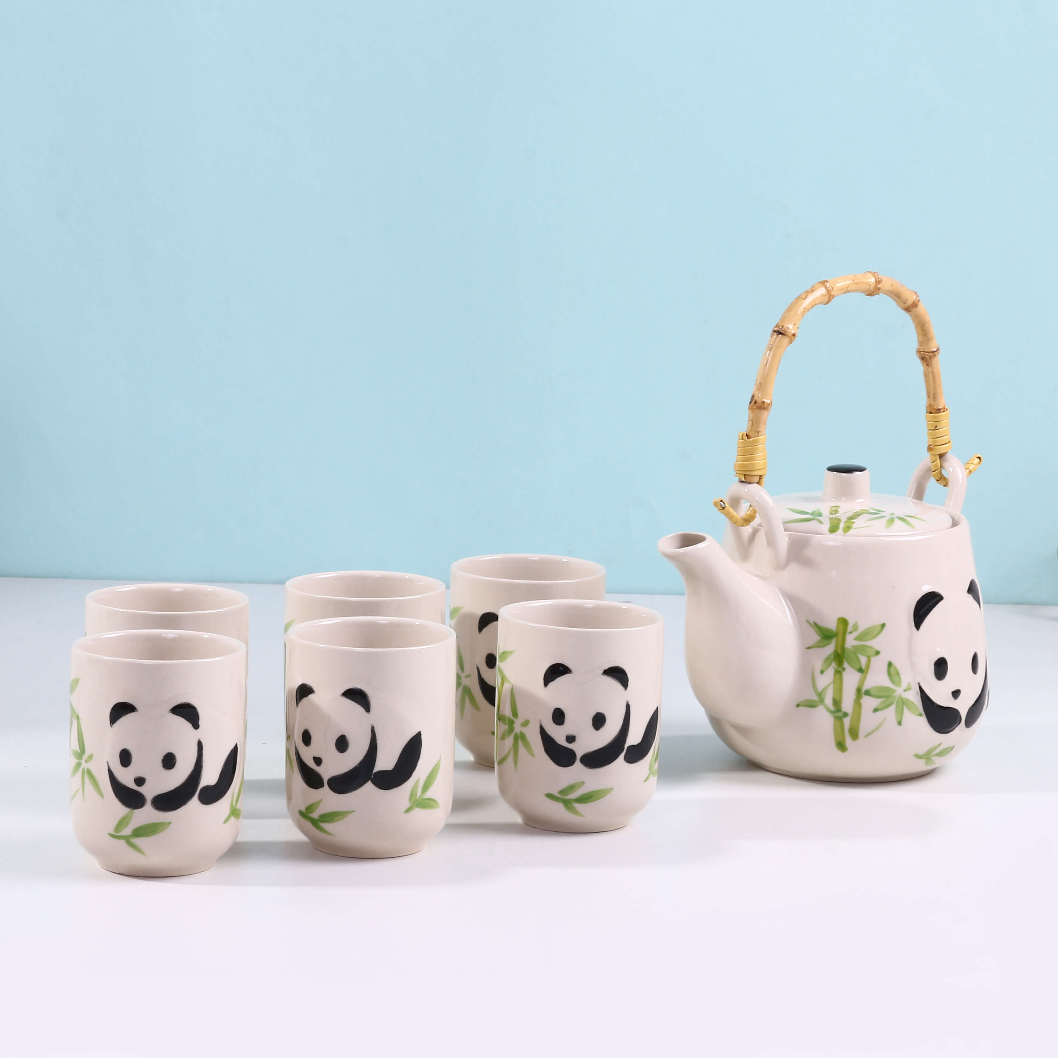 Panda Bamboo Ceramic Teapot Set