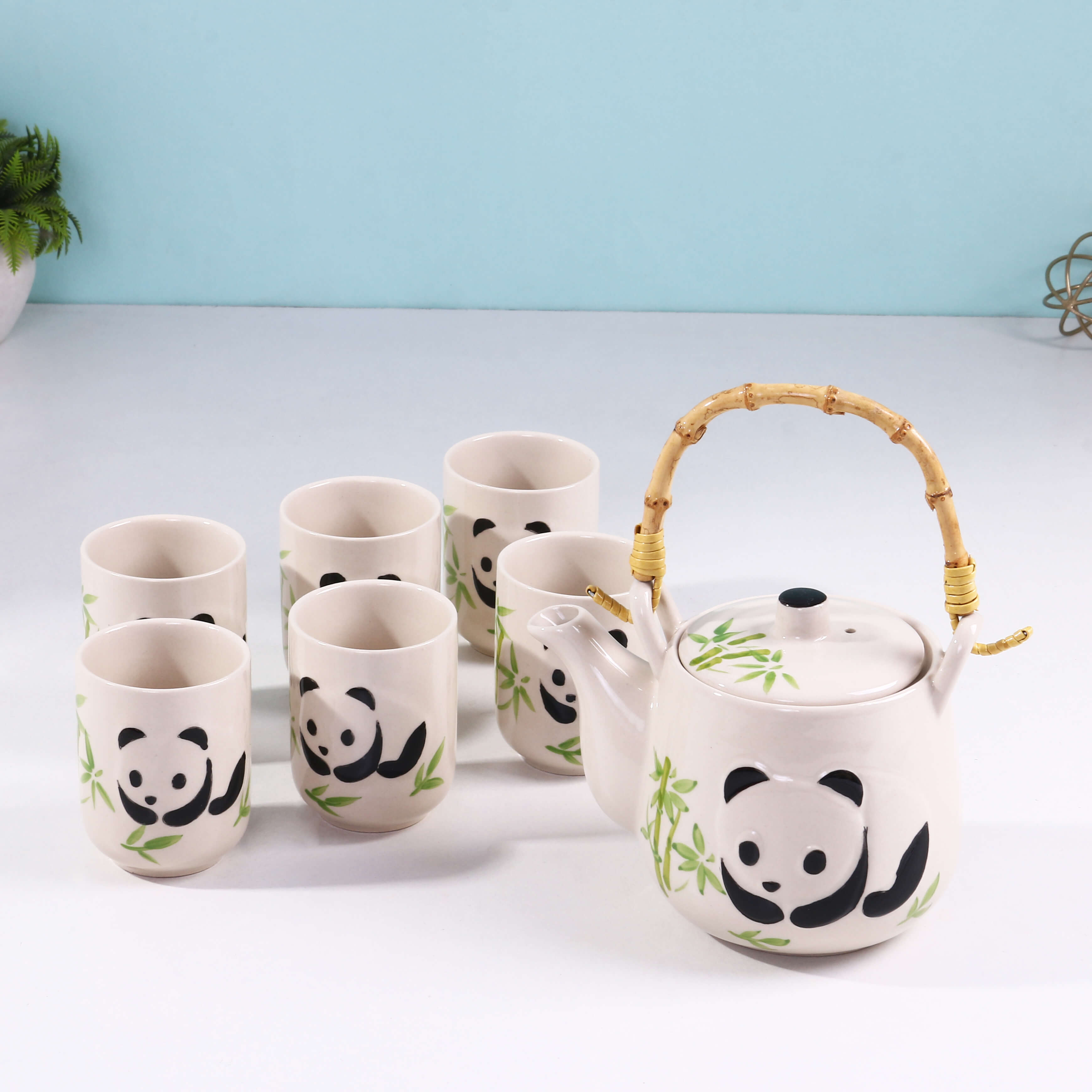 Panda Bamboo Ceramic Teapot Set