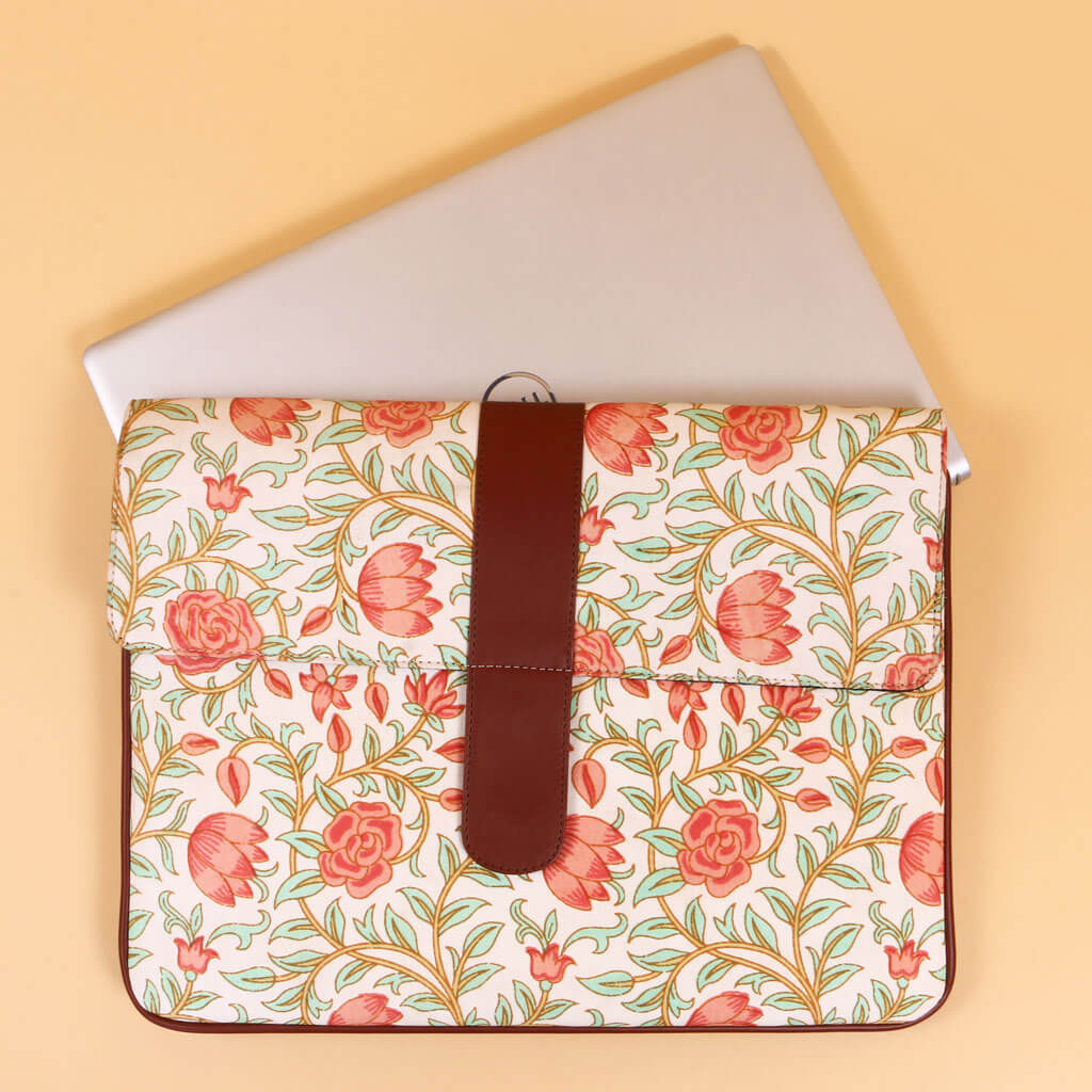 Floral Laptop Sleeve with Faux Leather