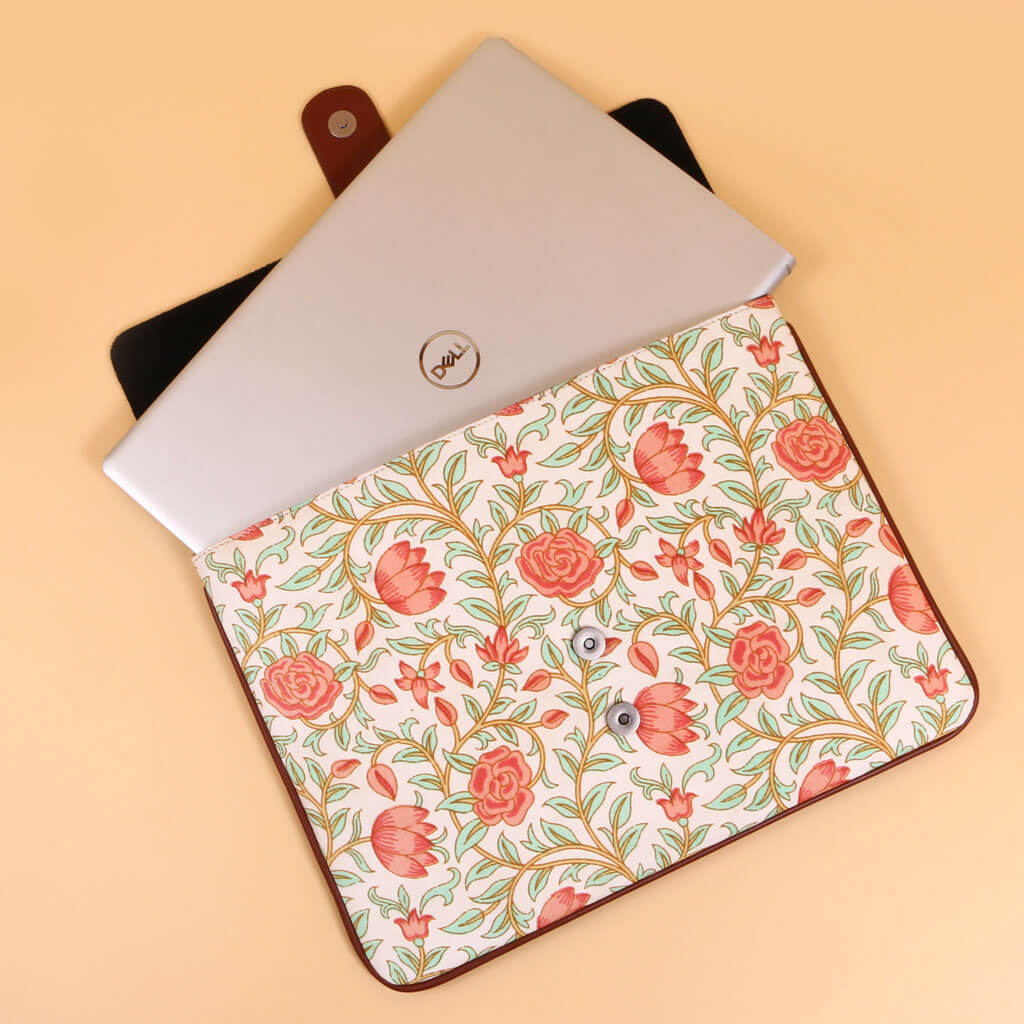 Floral Laptop Sleeve with Faux Leather