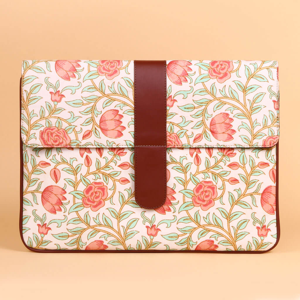 Floral Laptop Sleeve with Faux Leather