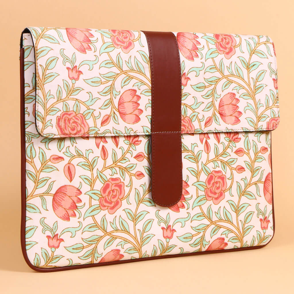 Floral Laptop Sleeve with Faux Leather