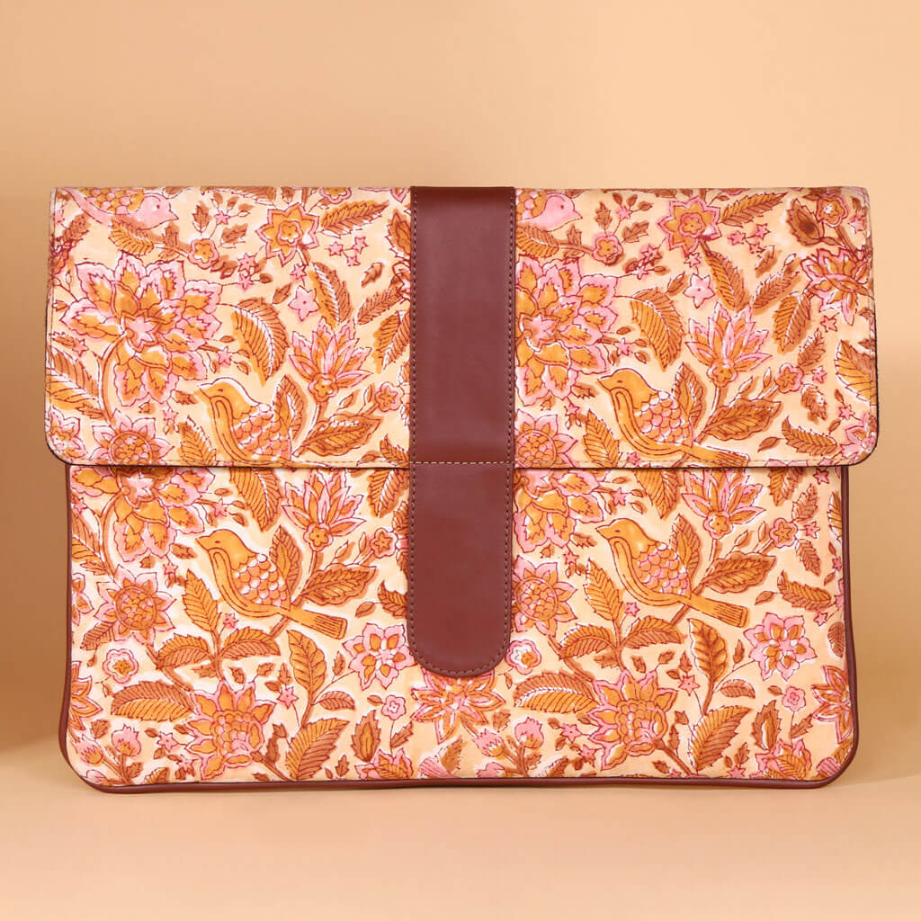 Floral Laptop Sleeve with Faux Leather