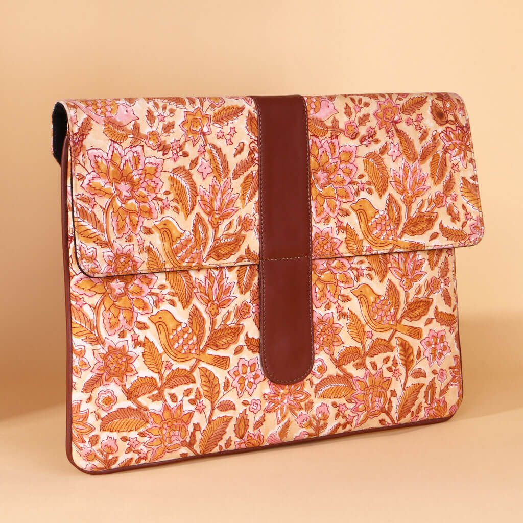 Floral Laptop Sleeve with Faux Leather