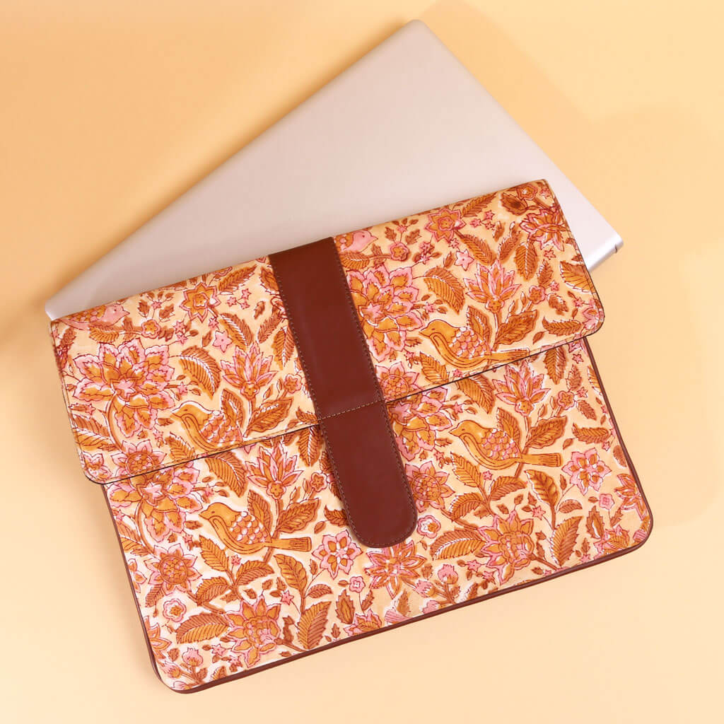 Floral Laptop Sleeve with Faux Leather