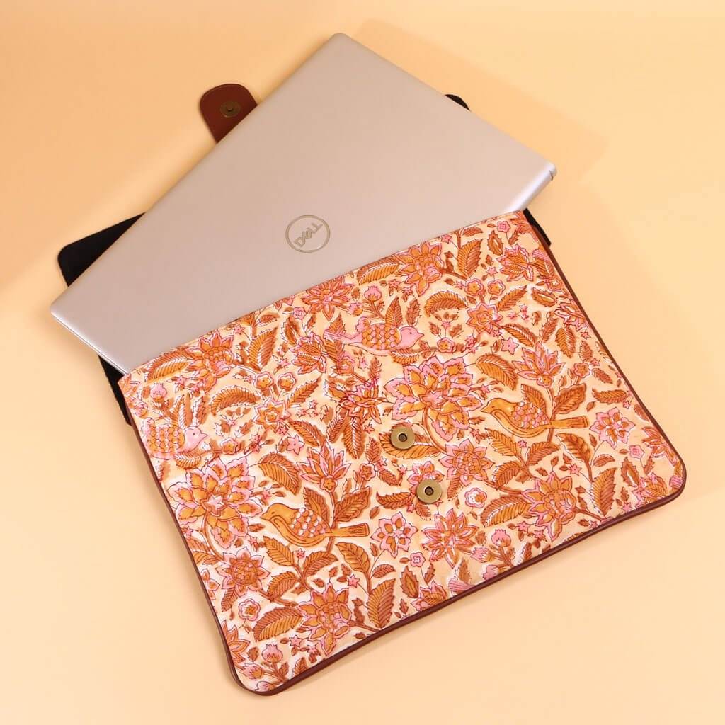 Floral Laptop Sleeve with Faux Leather