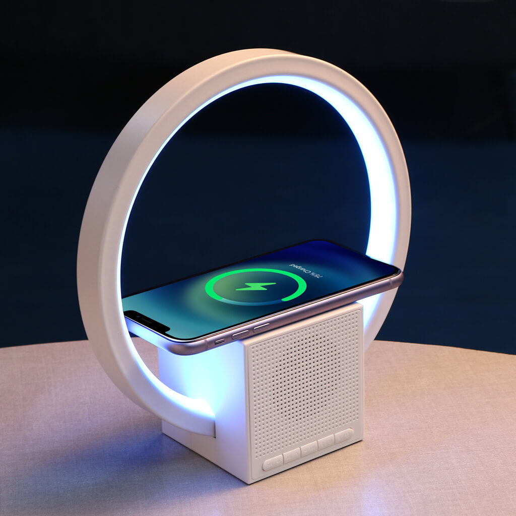 Aura LED Lamp with Wireless Charging & Speaker