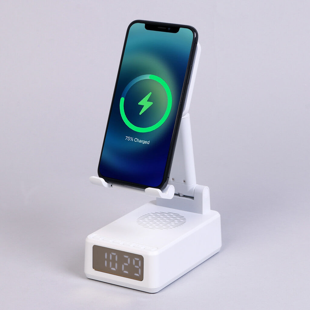 4 in 1 Speaker & Wireless Charger with Clock & Phone Holder