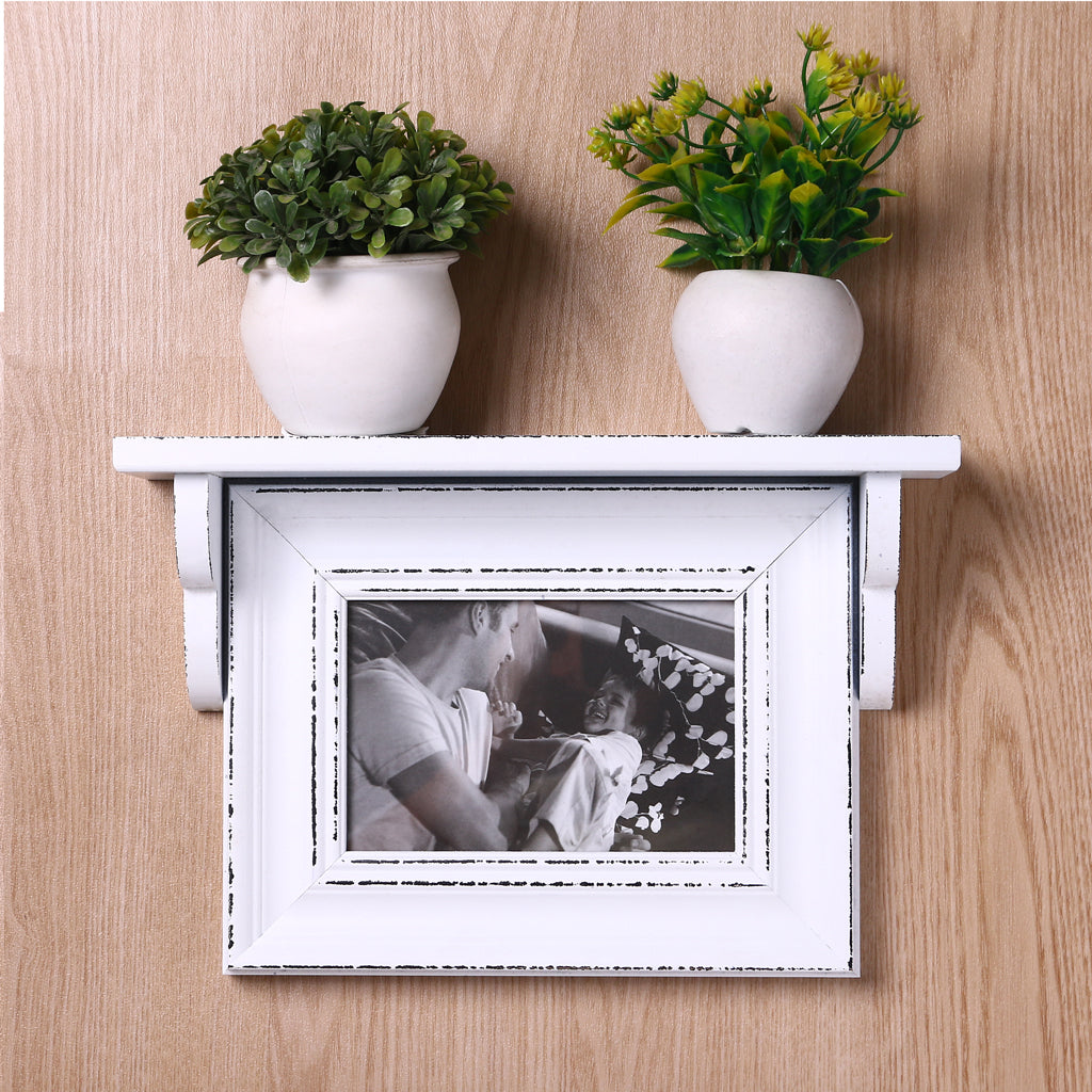 Vintage Wall-Mounted Photo Frame with Shelf