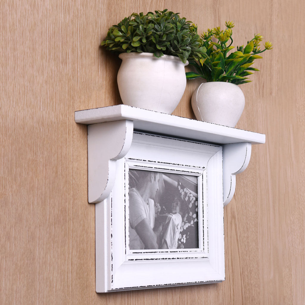 Vintage Wall-Mounted Photo Frame with Shelf