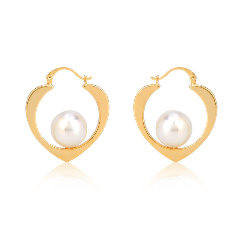 Medium Heart Shape Pearl 18K Gold Plated Earrings