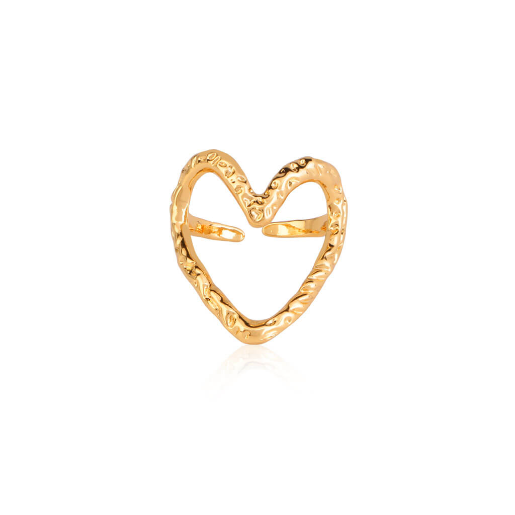 Big Heart Outline 18K Gold Plated Ring