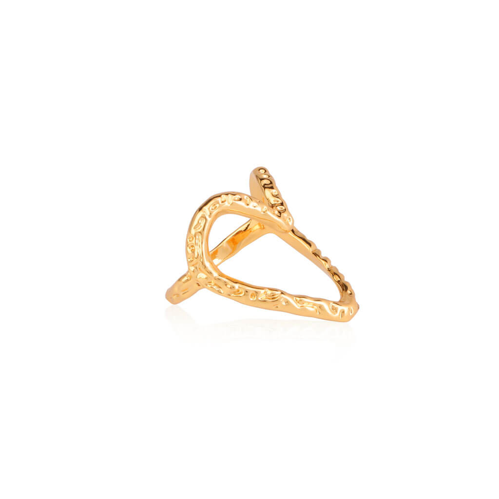 Big Heart Outline 18K Gold Plated Ring