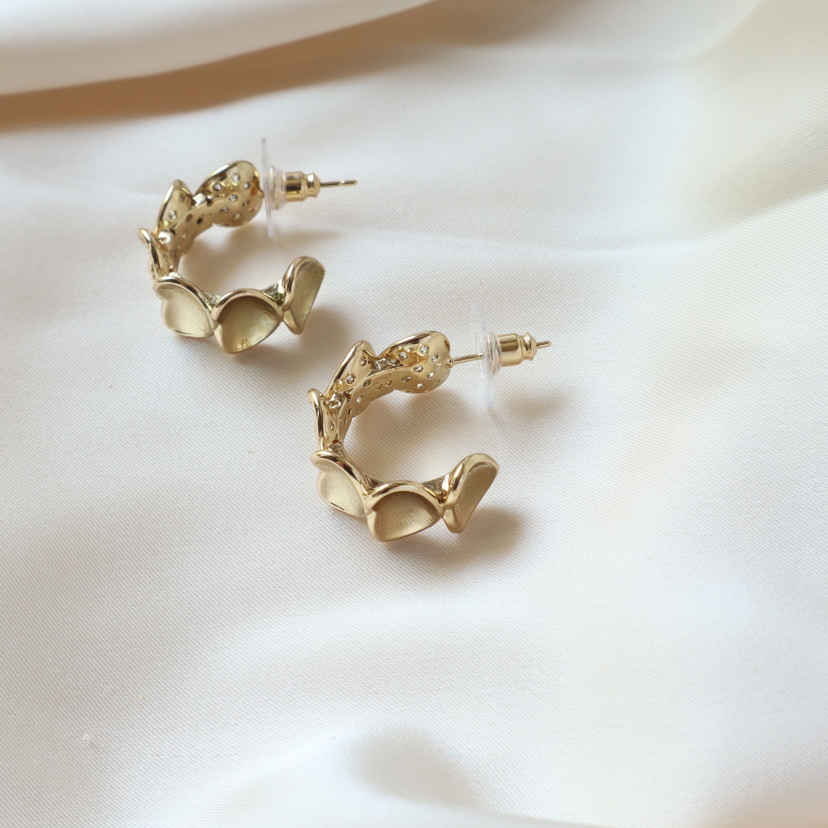 Linear Heart Studded Hoops 18K Gold Plated Earrings