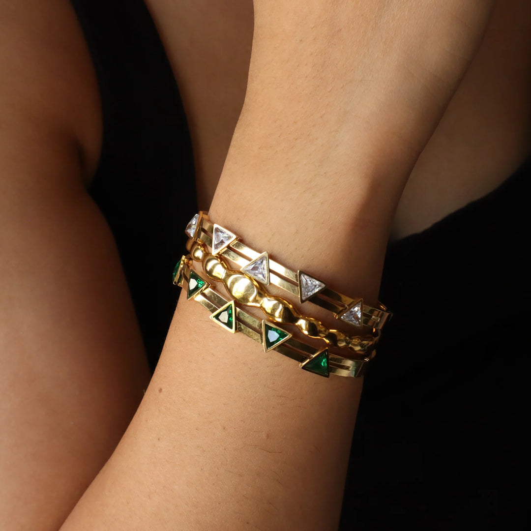 Triangle Studded 18K Gold Plated Bangle