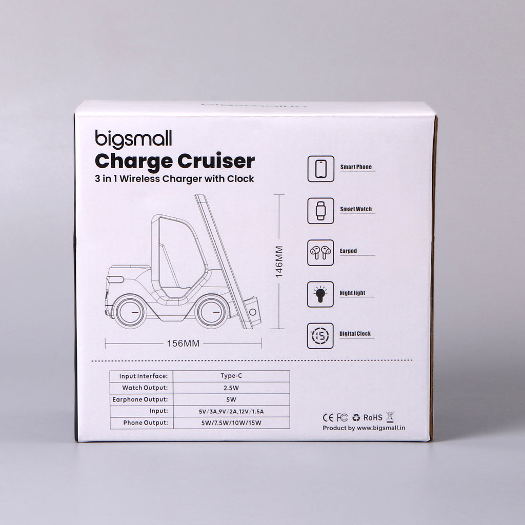 Bigsmall Charge Cruiser - 3 in 1 Wireless Charger with Clock