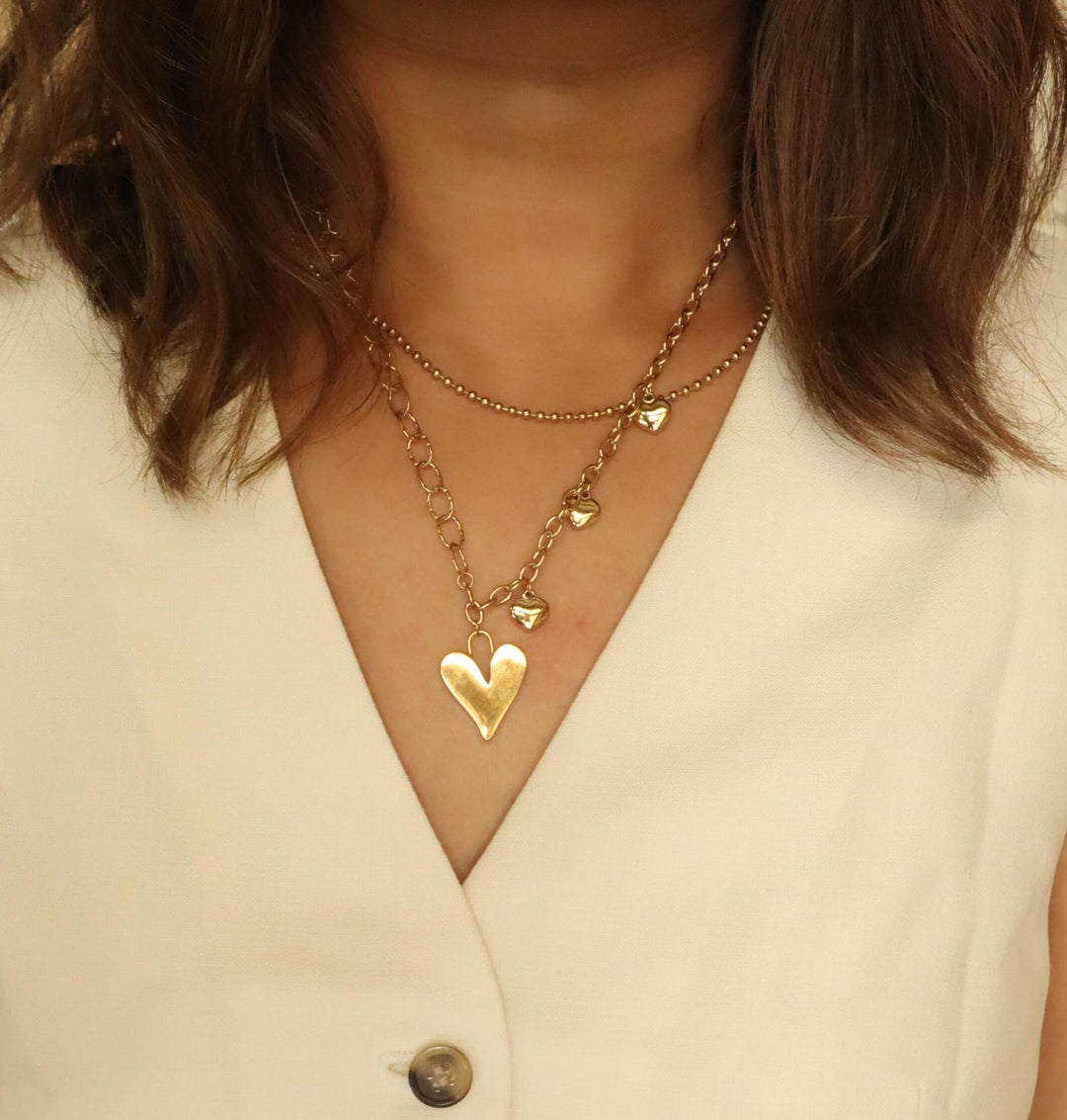 Heart Chain Double Layer 18K Gold Plated Necklace