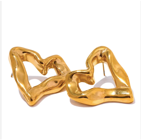 Big Heart Outline 18K Gold Plated Earrings