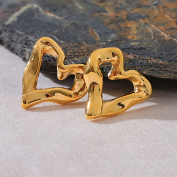 Big Heart Outline 18K Gold Plated Earrings