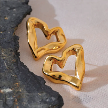 Big Heart Outline 18K Gold Plated Earrings