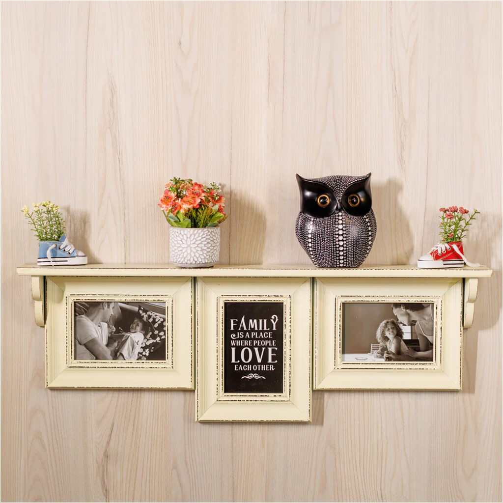 Rustic Wooden Photo Frame with Wall Shelf