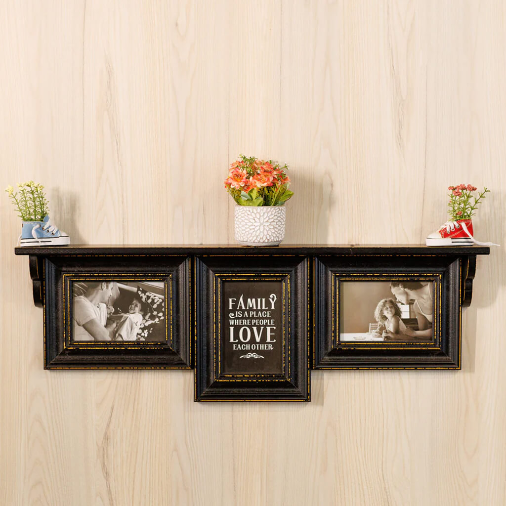 Rustic Wooden Photo Frame with Wall Shelf