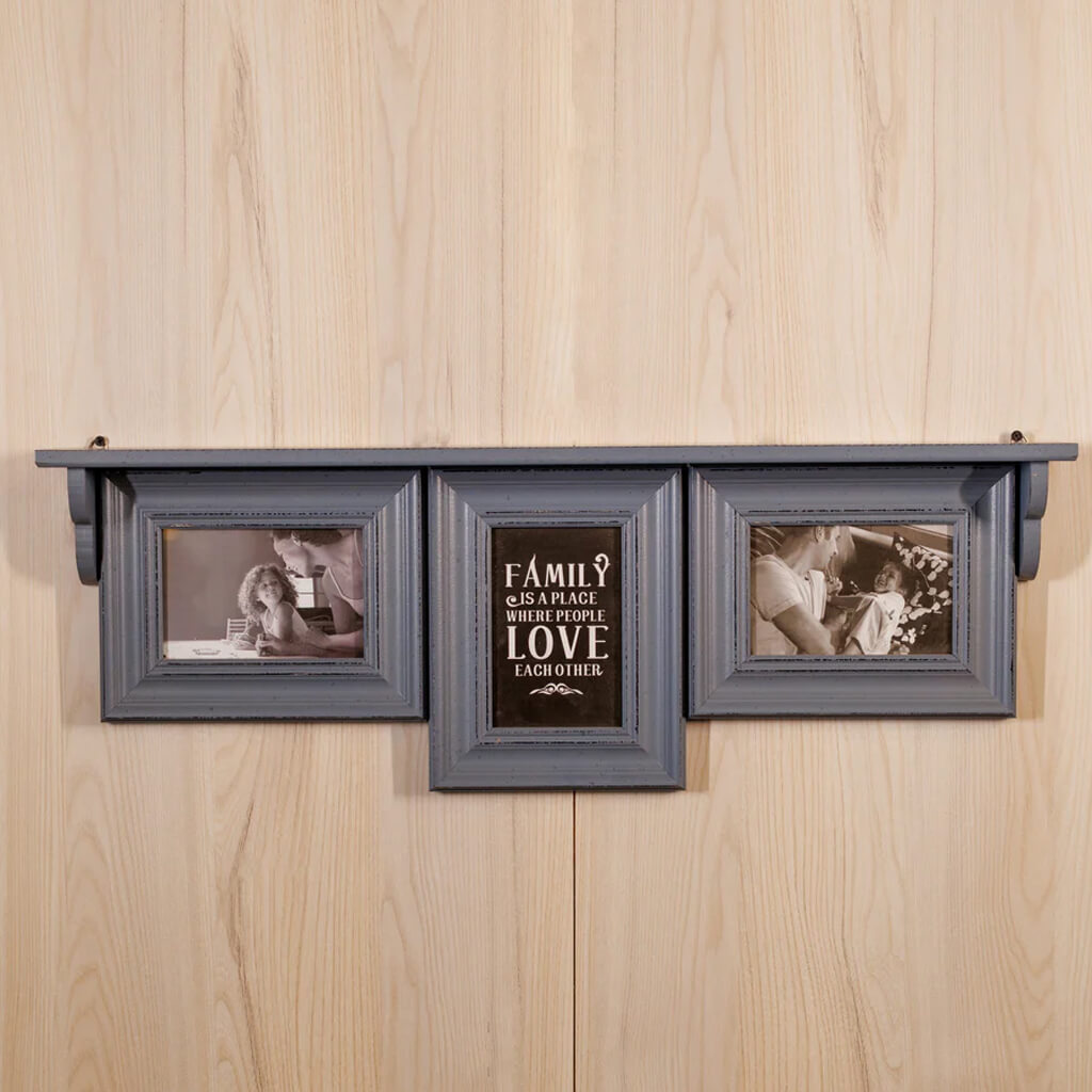 Rustic Wooden Photo Frame with Wall Shelf