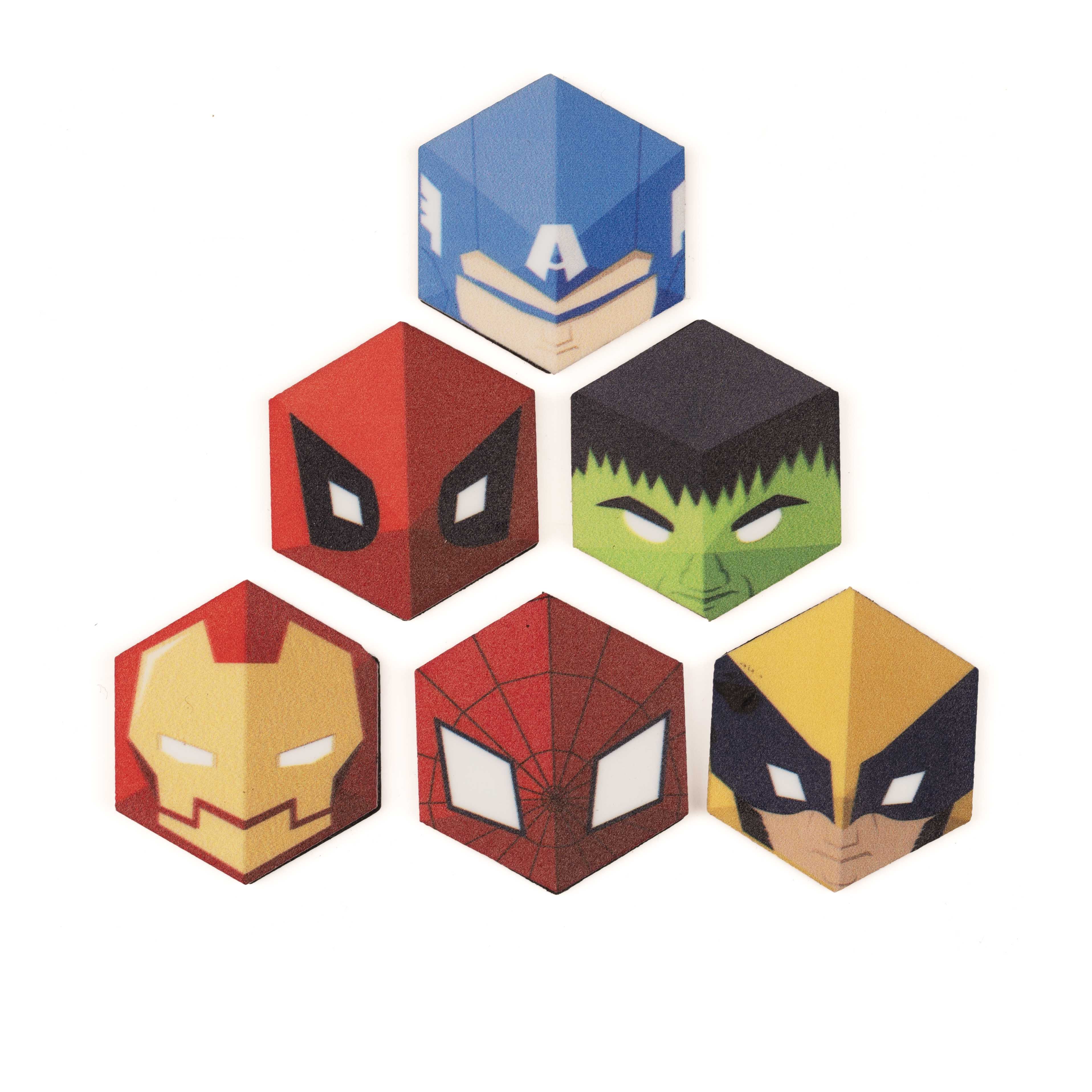 Wooden Superhero Mini Fridge Magnets - Set of 6