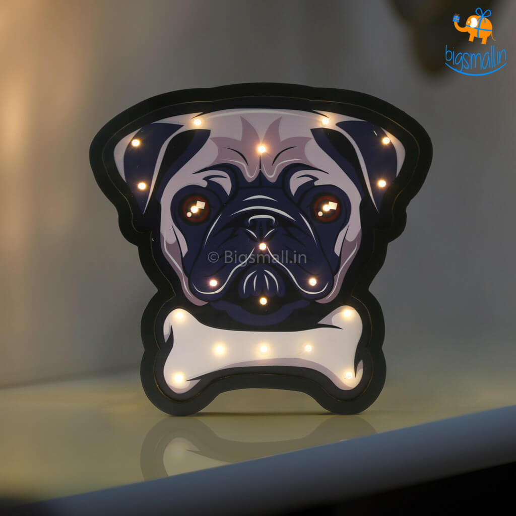 Pug Wooden LED Lamp