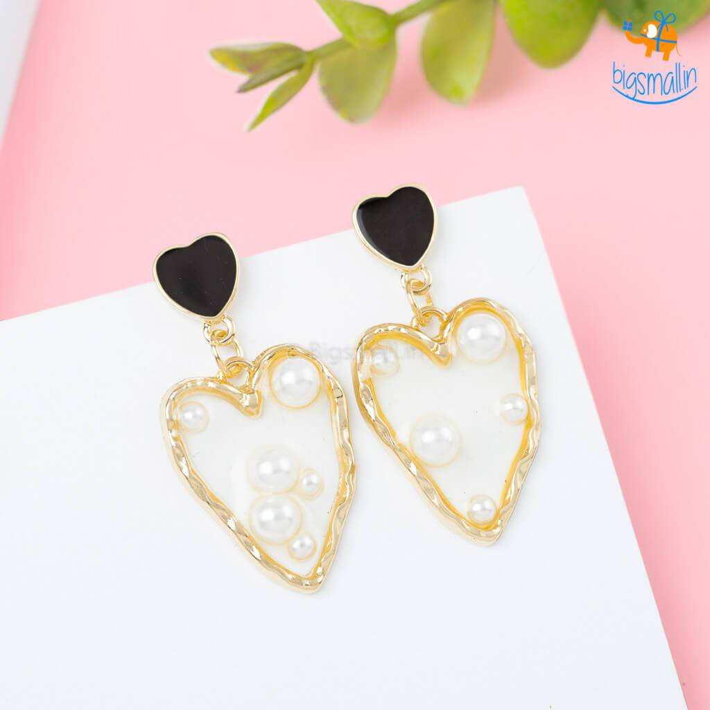 Heart Gold Pearl Earrings 2