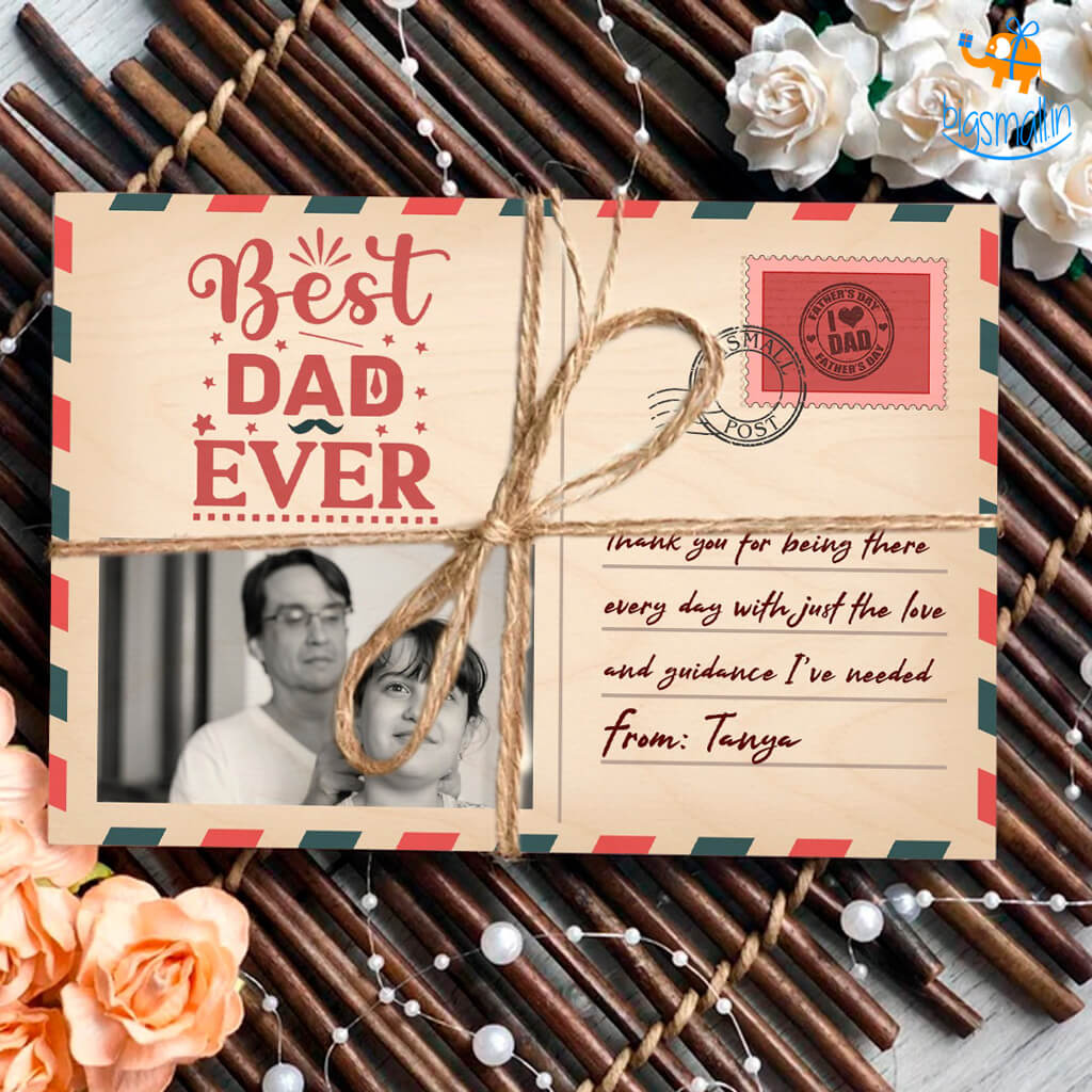 Personalized Best Dad Ever Wooden Postcard