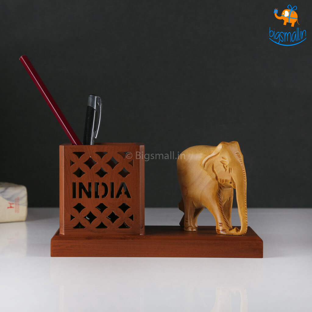 Wooden Elephant Pen Stand